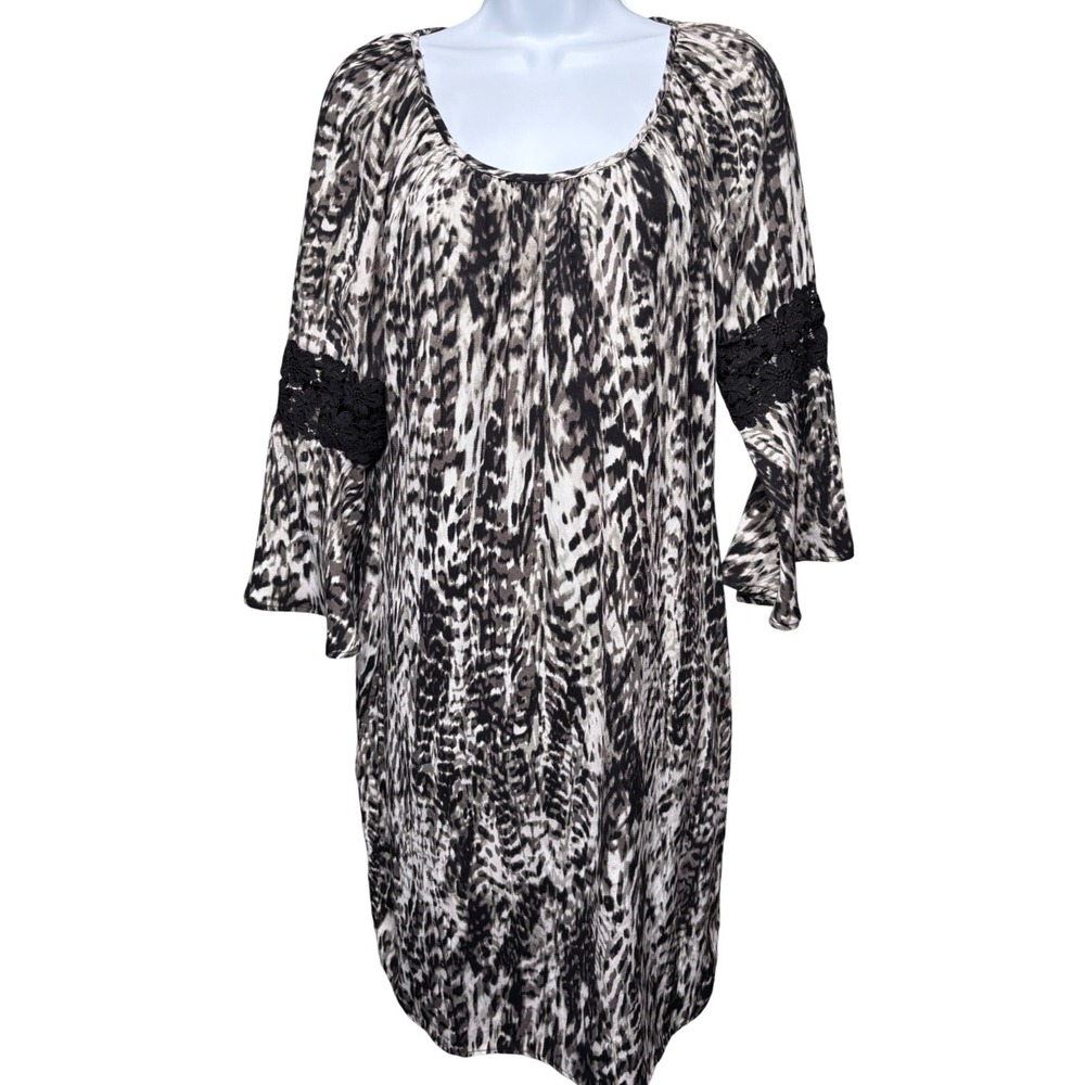 ARIAT Womens Multi Animal Print Poppy Dress M Crochet Bell Sleeve Western[-Boho‎